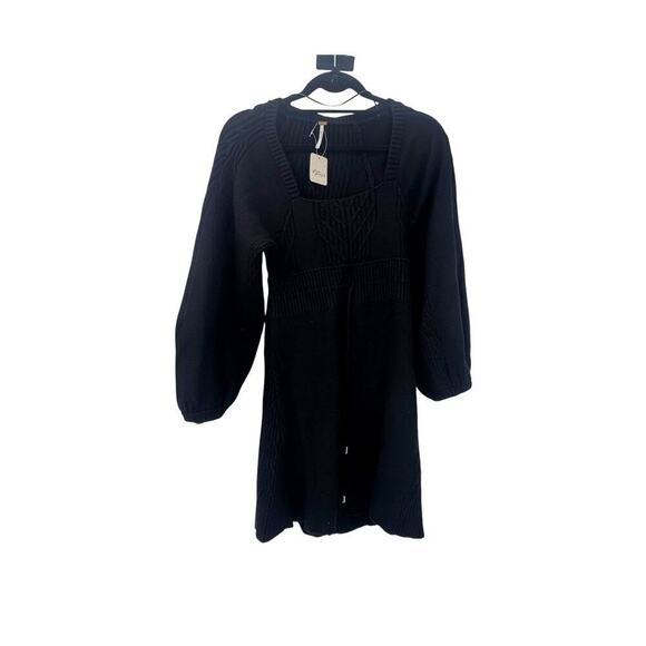 Free People OB1185399 Emmaline Mini Dress Balloon Sleeves Black Size Medium NWT - Picture 4 of 13